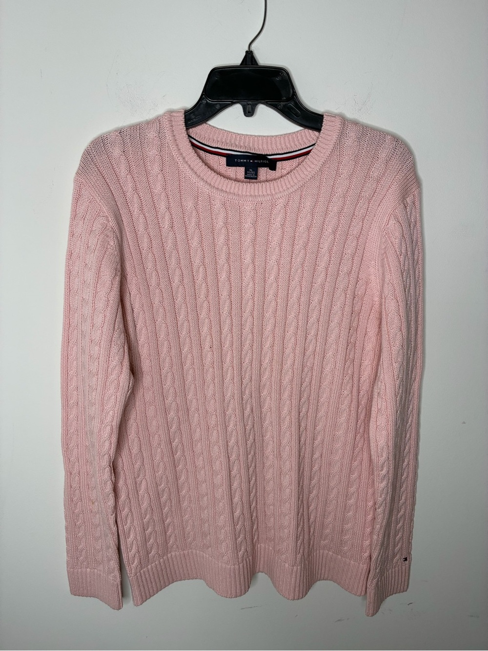 Vintage Tommy Hilfiger Preppy Women’s Cable Knit Crewneck Sweater - Pink XL